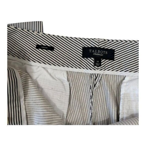  Talbots Signature Crop Pants Women SZ 14 Black Off White Stripes Straight Legs - Picture 2 of 13